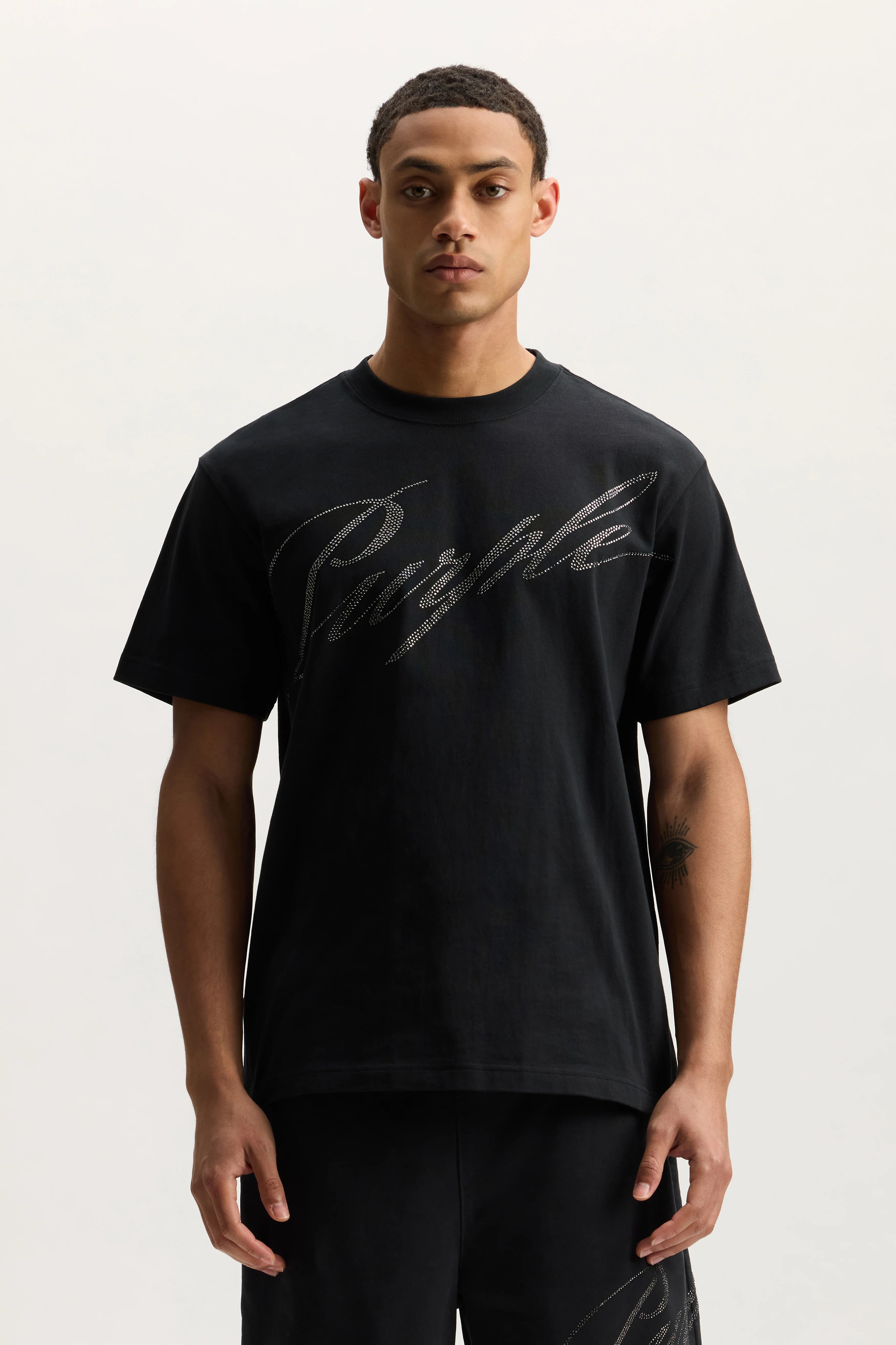 Crystal Slanted Script T-Shirt - Black