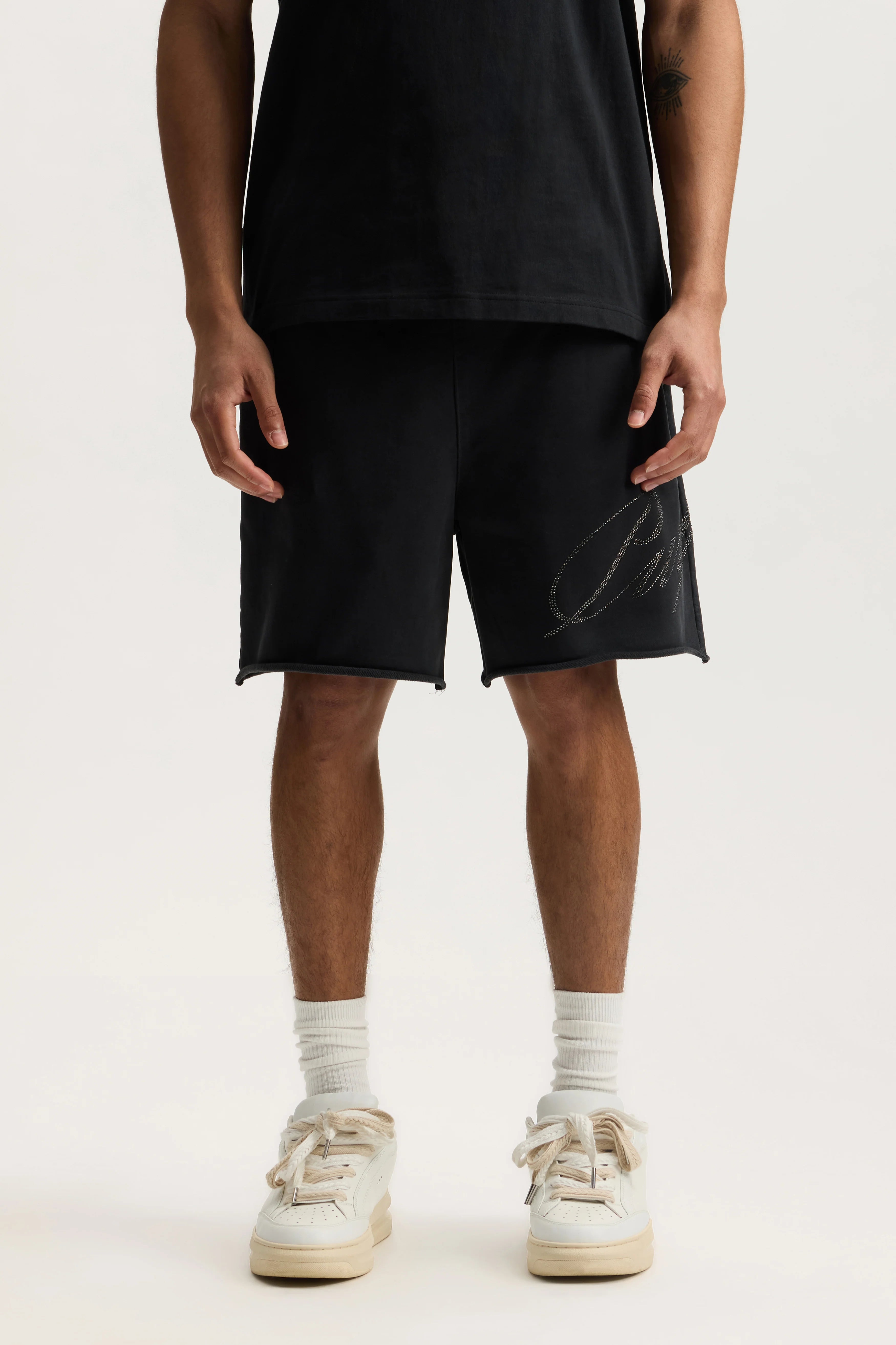 Crystal Slanted Script Short - Black