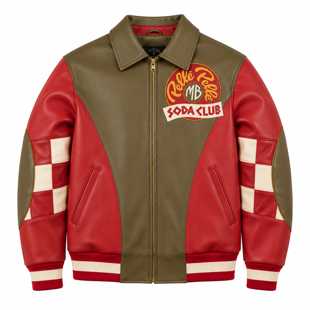 Checkered Soda Club Jacket - Olive / Cabernet / Ivory / Maize