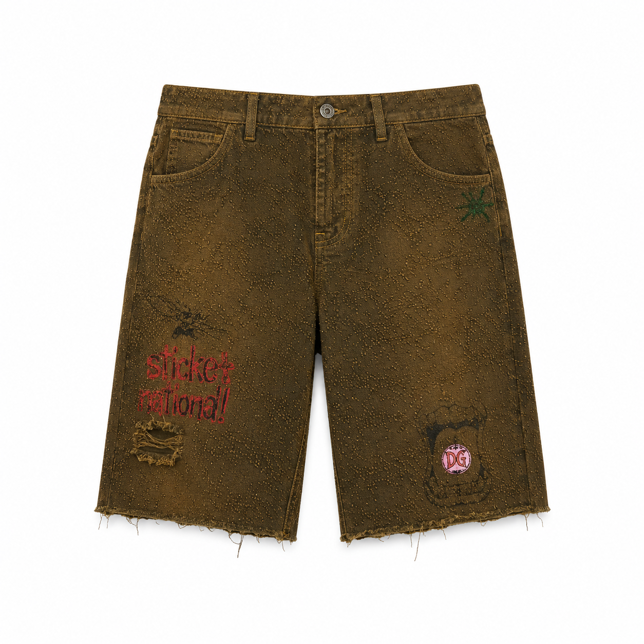 Doodle Denim Shorts - Brown