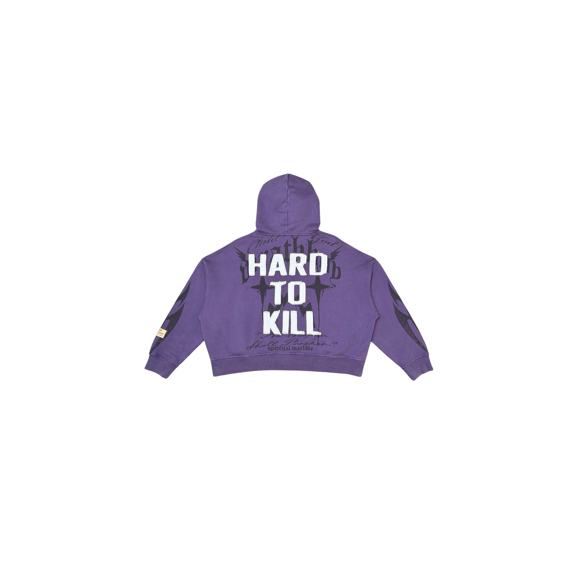 War Zip Cropped Hoodie - Purple