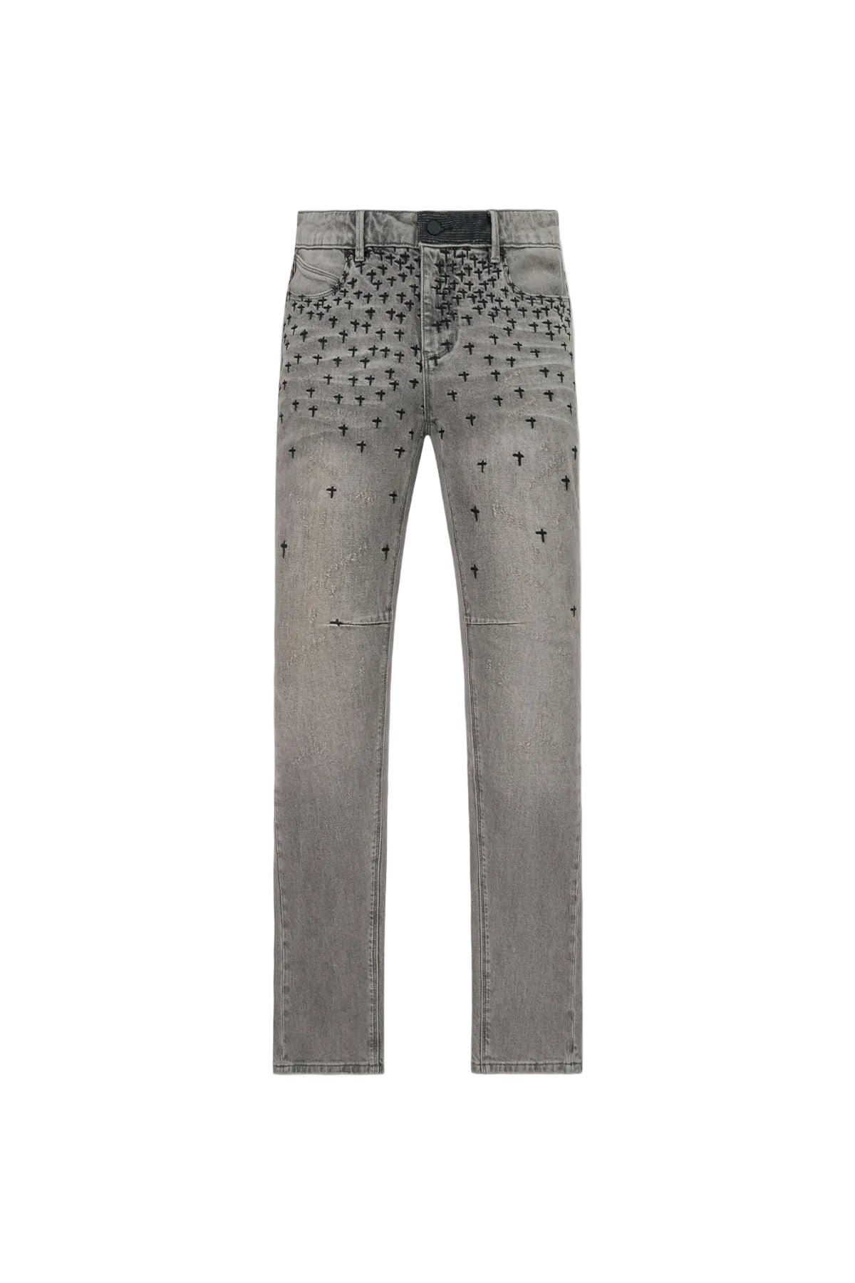 Olivier Stacked Skinny Jean - Smoky Rinse Allover Cross