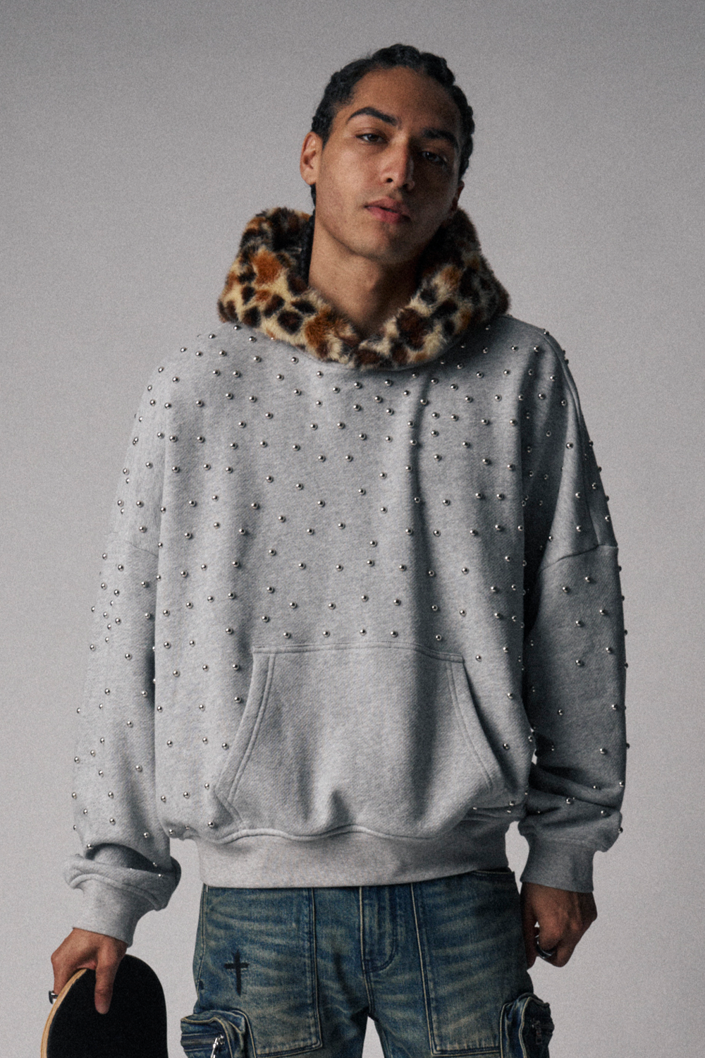 Yoni Hoodie With Contrast Hood - Heather Grey
