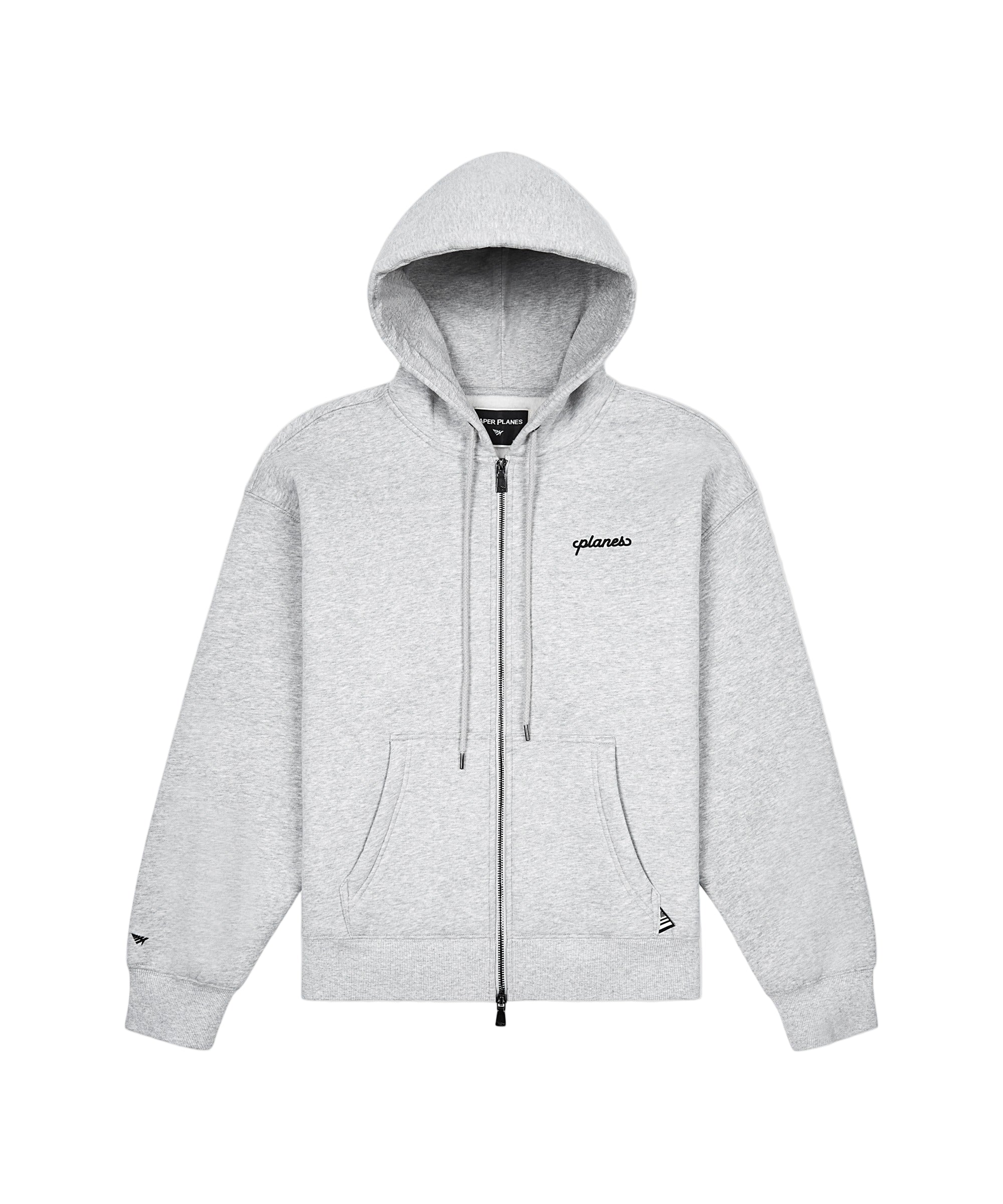 PLANES OVERSIZED SCRIPT WELD ZIP UP HOODIE -  HEATHER GREY