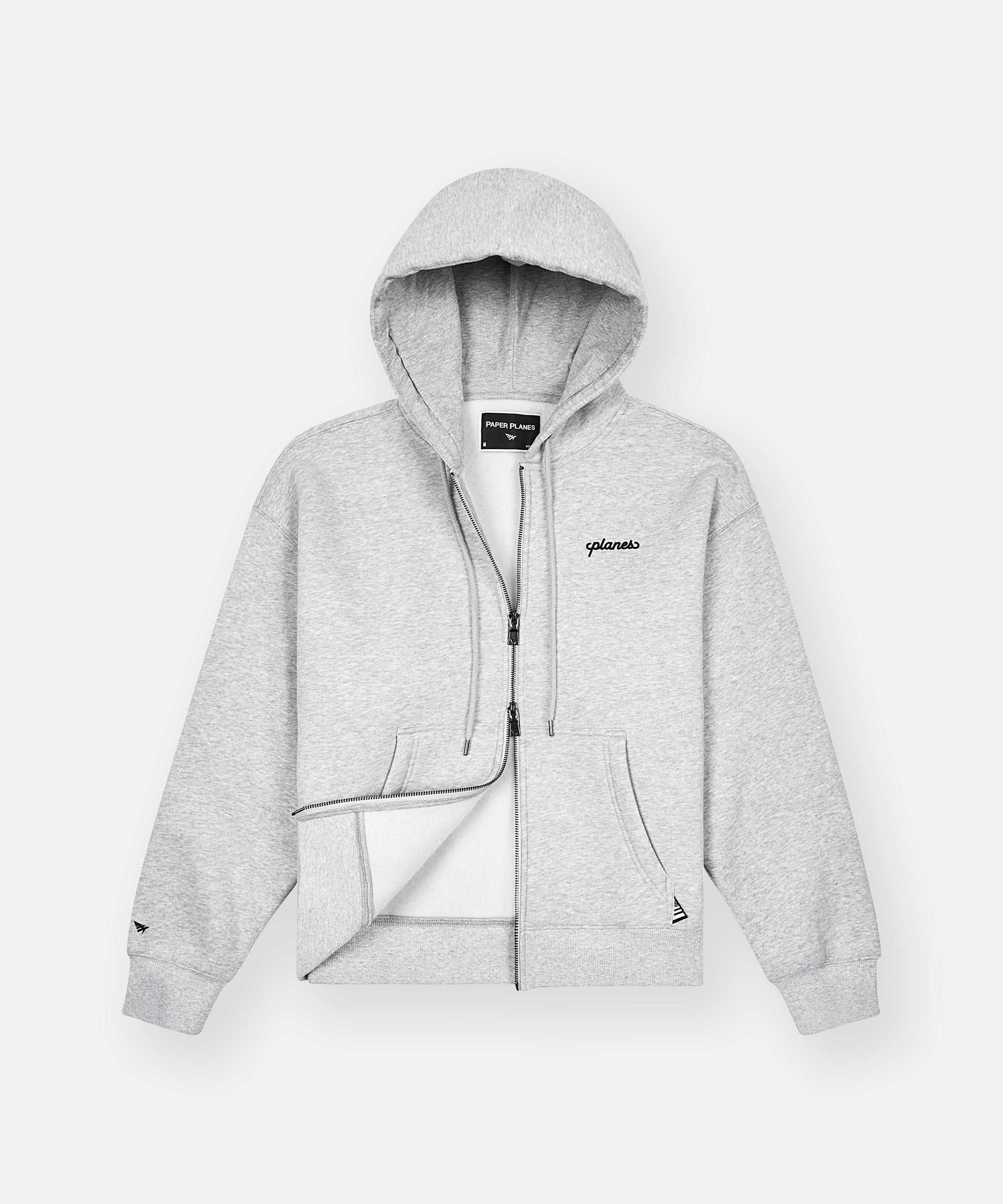 PLANES OVERSIZED SCRIPT WELD ZIP UP HOODIE -  HEATHER GREY